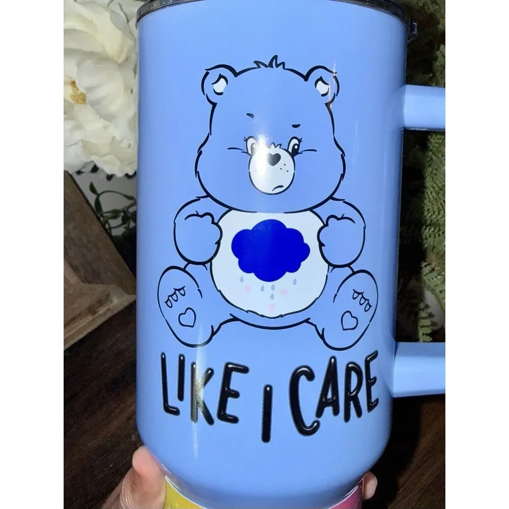 Care Bears Stainless Steel Tumbler Grumpy Like I Care Handle Cup 40 oz NEW